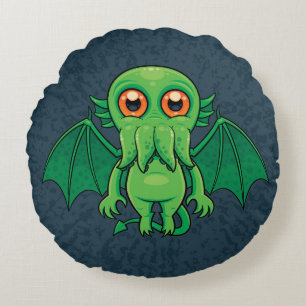 Cute Green Cthulhu Monster Round Cushion