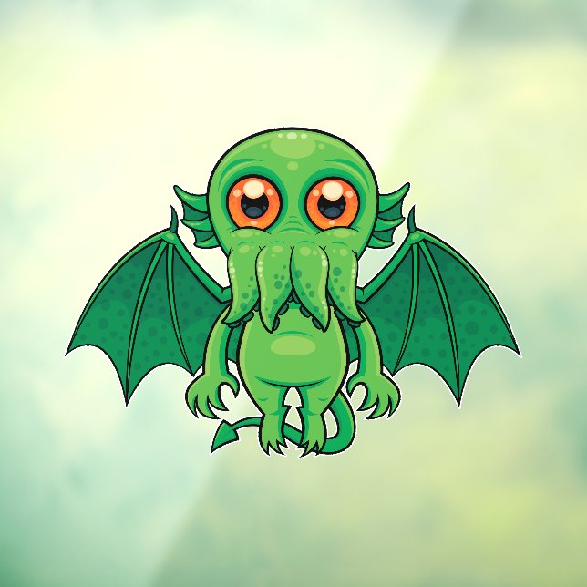 Cute Green Cthulhu Monster Window Cling (Sheet 3)
