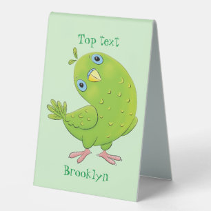 Cute green curious parakeet cartoon illustration