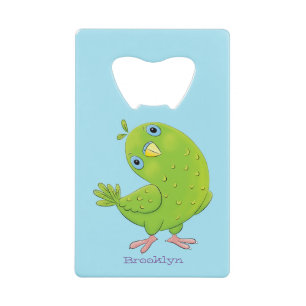 Cute green curious parakeet cartoon illustration