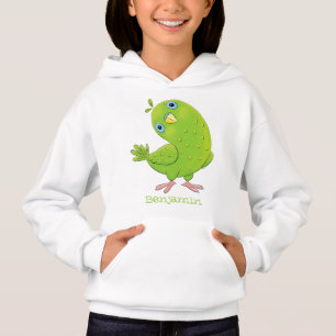 Cute green curious parakeet cartoon illustration
