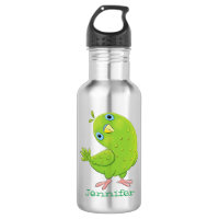 Cute green curious parakeet cartoon illustration