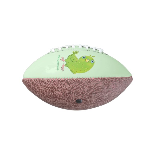 Cute green curious parakeet cartoon illustration american football (Rotated 270)