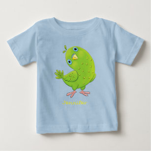 Cute green curious parakeet cartoon illustration baby T-Shirt