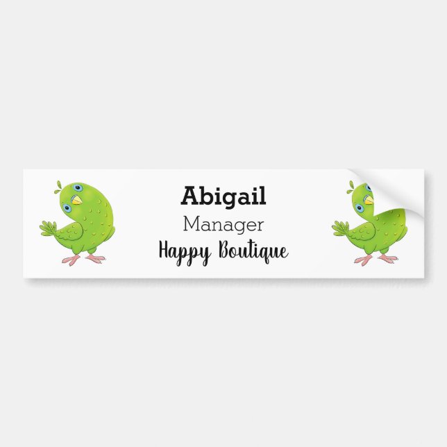Cute green curious parakeet cartoon illustration  bumper sticker (Front)