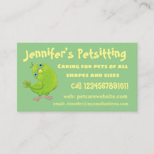 Cute green curious parakeet cartoon illustration business card