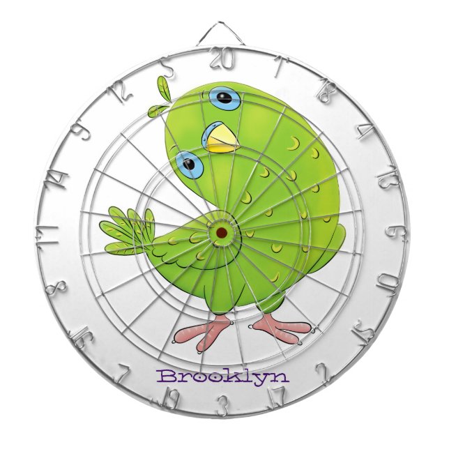 Cute green curious parakeet cartoon illustration dartboard (Front)