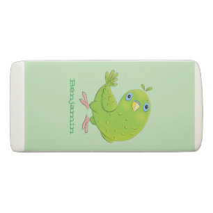Cute green curious parakeet cartoon illustration eraser
