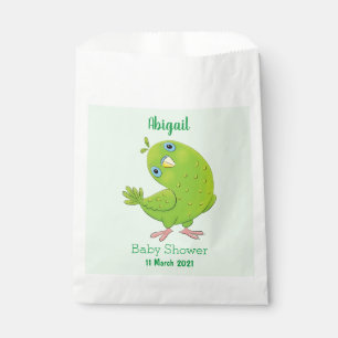 Cute green curious parakeet cartoon illustration favour bags