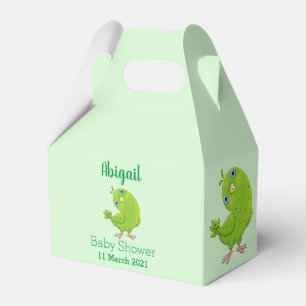 Cute green curious parakeet cartoon illustration favour box