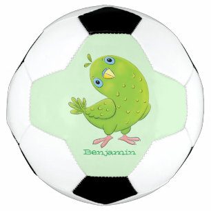 Cute green curious parakeet cartoon illustration  football