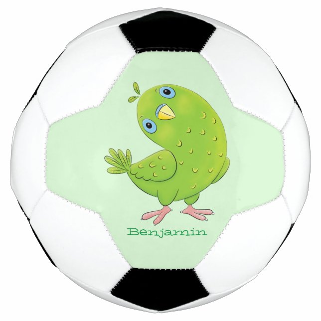 Cute green curious parakeet cartoon illustration  football (Front)