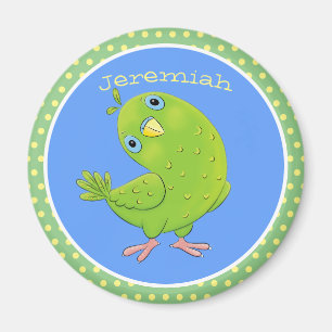 Cute green curious parakeet cartoon illustration magnet