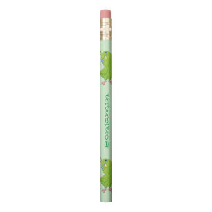 Cute green curious parakeet cartoon illustration pencil