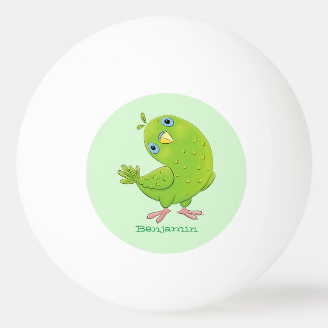 Cute green curious parakeet cartoon illustration  ping pong ball (Front)