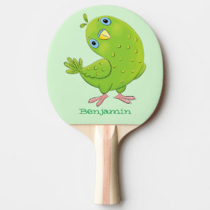 Cute green curious parakeet cartoon illustration ping pong paddle