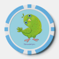 Cute green curious parakeet cartoon illustration
