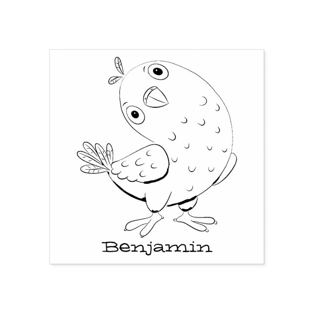 Cute green curious parakeet cartoon illustration  rubber stamp (Imprint)