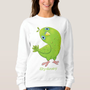 Cute green curious parakeet cartoon illustration sweatshirt