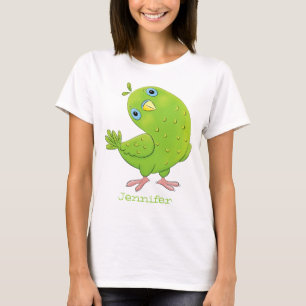 Cute green curious parakeet cartoon illustration T-Shirt