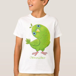 Cute green curious parakeet cartoon illustration T-Shirt