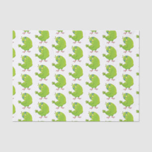 Cute green curious parakeet cartoon illustration tissue paper