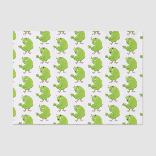 Cute green curious parakeet cartoon illustration tissue paper (Front)