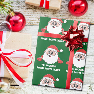 Cute Green Customised From Santa Claus Wrapping Paper