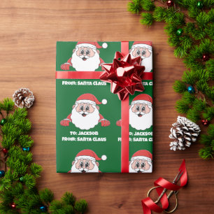 Cute Green Customized From Santa Claus Wrapping Paper
