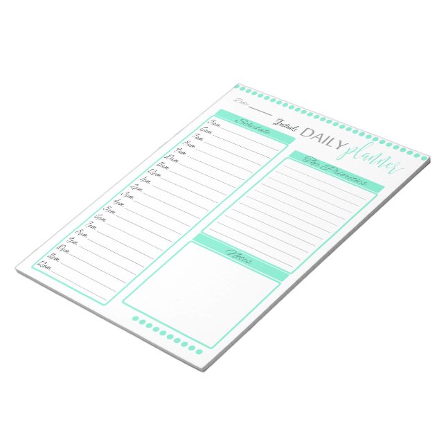 Cute Green Daily Planner Custom Notepad (Angled)