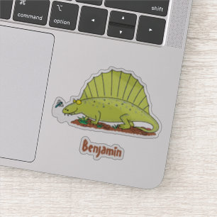 Cute green dimetrodon cartoon illustration