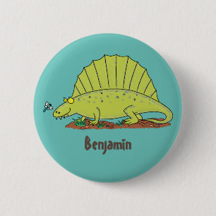 Cute green dimetrodon cartoon illustration 6 cm round badge