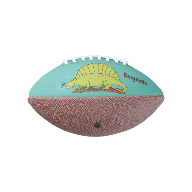 Cute green dimetrodon cartoon illustration american football (Rotated 270)