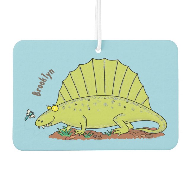Cute green dimetrodon cartoon illustration car air freshener (Front)