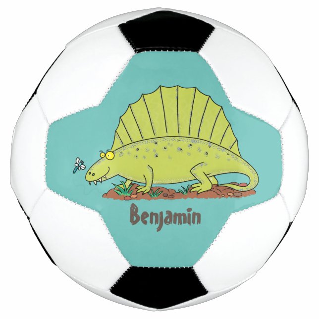 Cute green dimetrodon cartoon illustration football (Front)