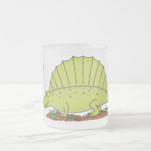 Cute green dimetrodon cartoon illustration frosted glass coffee mug