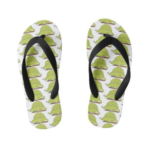 Cute green dimetrodon cartoon illustration kid's flip flops
