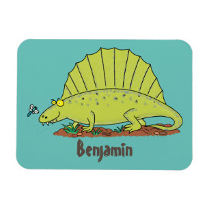 Cute green dimetrodon cartoon illustration magnet