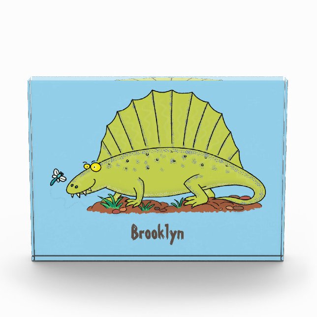 Cute green dimetrodon cartoon illustration photo block (Front)