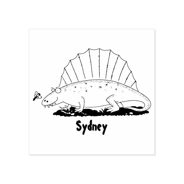 Cute green dimetrodon cartoon illustration rubber stamp (Imprint)