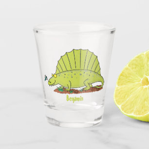 Cute green dimetrodon cartoon illustration  shot glass