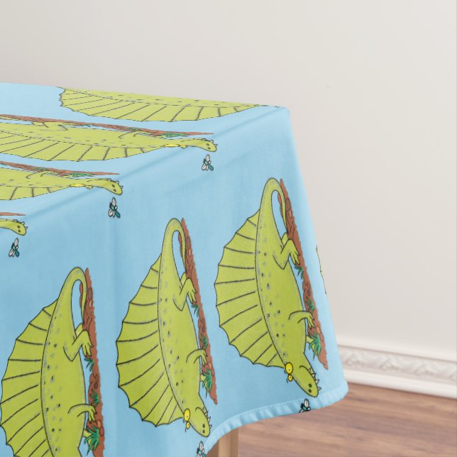 Cute green dimetrodon cartoon illustration tablecloth (In Situ)
