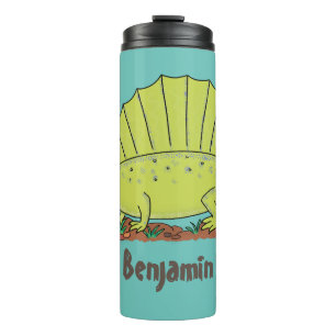 Cute green dimetrodon cartoon illustration thermal tumbler