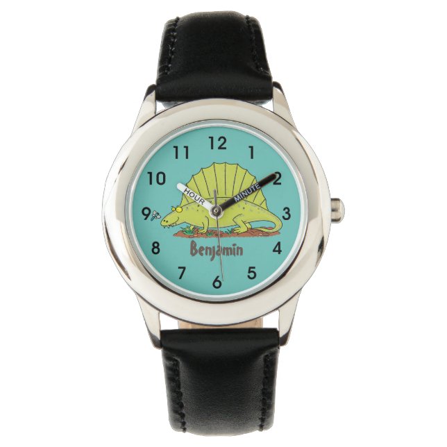 Cute green dimetrodon cartoon illustration watch (Front)