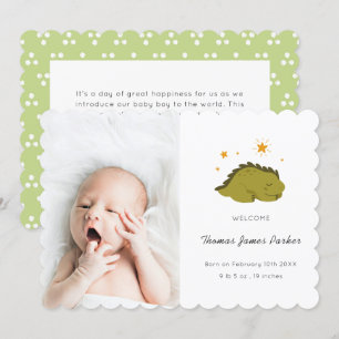 Cute Green Dinosaur Baby Birth Announcement