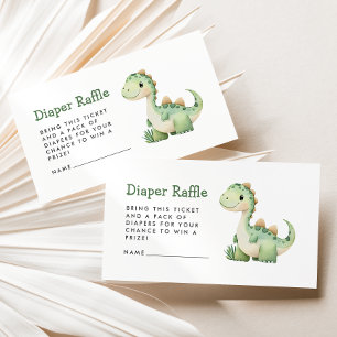 Cute Green Dinosaur Baby Shower Diaper Raffle Enclosure Card