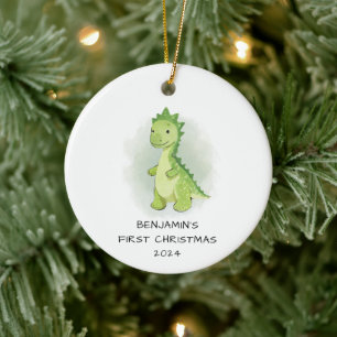 Cute Green Dinosaur Baby's First Christmas Ceramic Tree Decoration