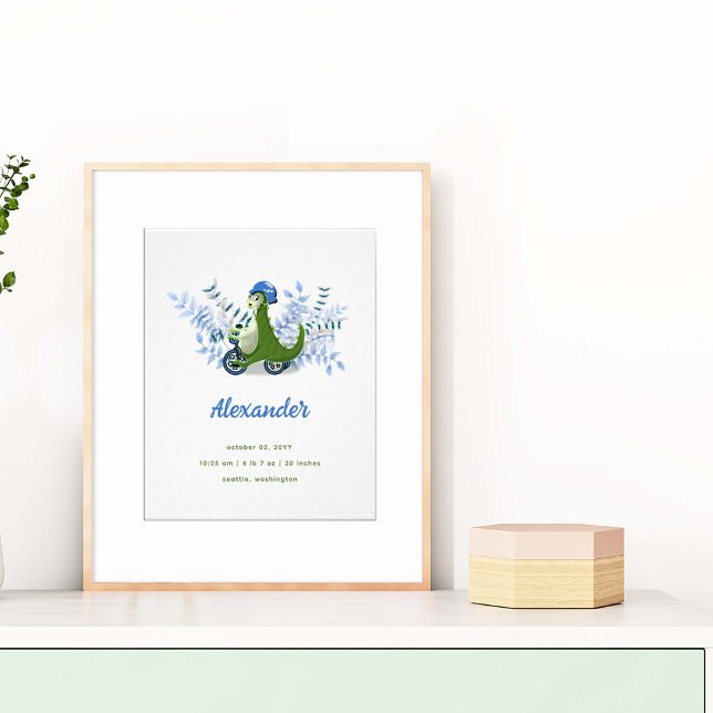 Cute Green Dinosaur Birth Stats Boy Nursery Wall Poster (Creator Uploaded)
