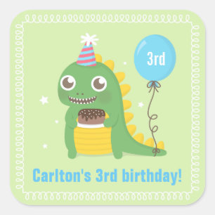 Cute Green Dinosaur Birthday Party Celebrations Square Sticker