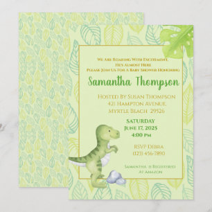Cute Green Dinosaur Boy Baby Shower Invitation